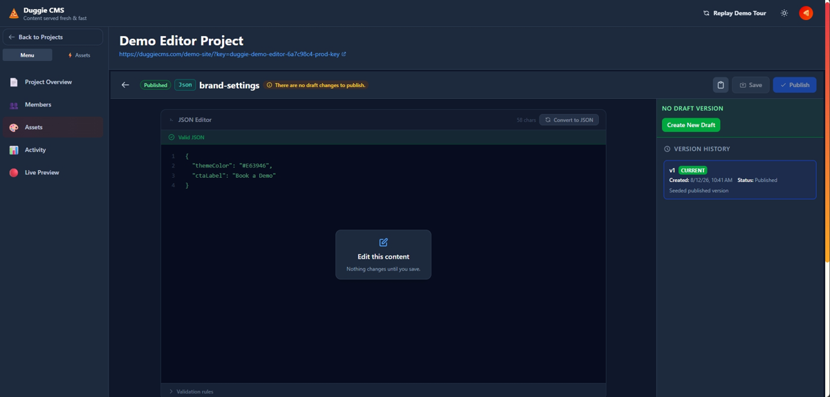 The Duggie asset editor with an unsaved draft