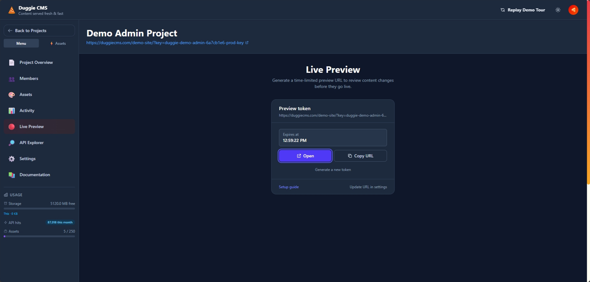 Draft content rendered on a live site behind a preview token