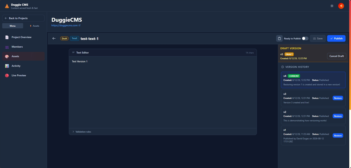 Version history with one-click restore